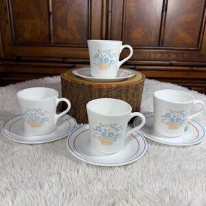 Vintage 8pc Corelle by Corning Country Cornflower Coffee Mug Teacup Saucers